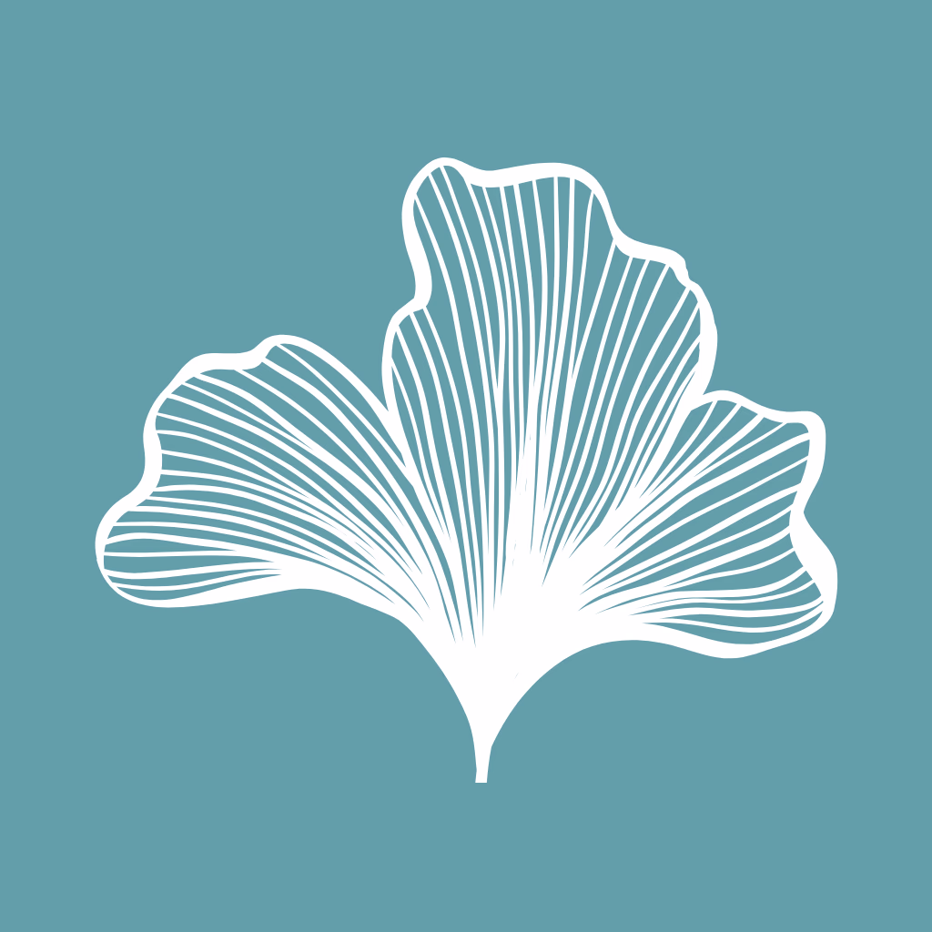 Teal ginkgo leaf icon for neurobehavioral changes